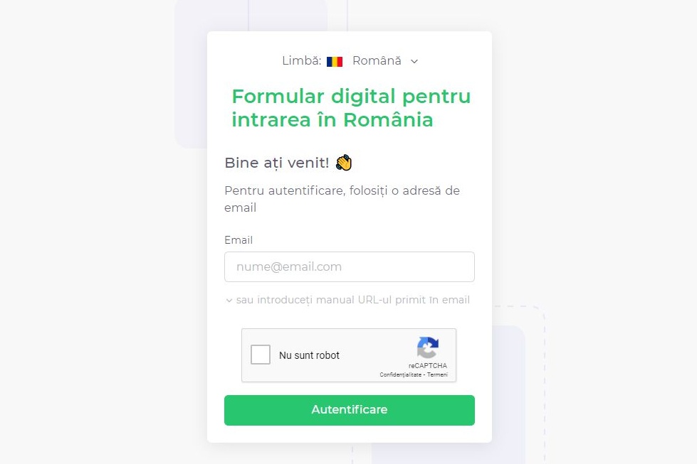 Formularul digital pentru intrarea în România